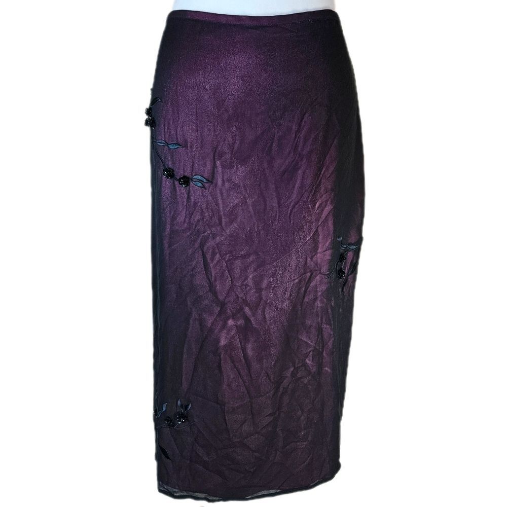 Mix It Vintage 90s Floral Overlay Midi Skirt Women's 16 Tall Silk Whimsigoth Y2K